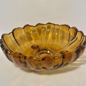 Vintage Indiana Glass Amber Sunflower Large Bowl 11” x 4" Footed Centerpiece